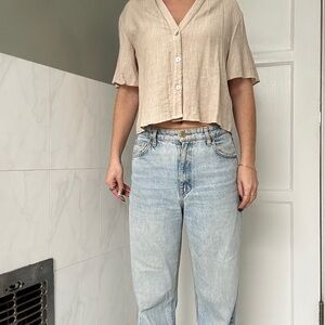 Zara Beige Button-Up Blouse